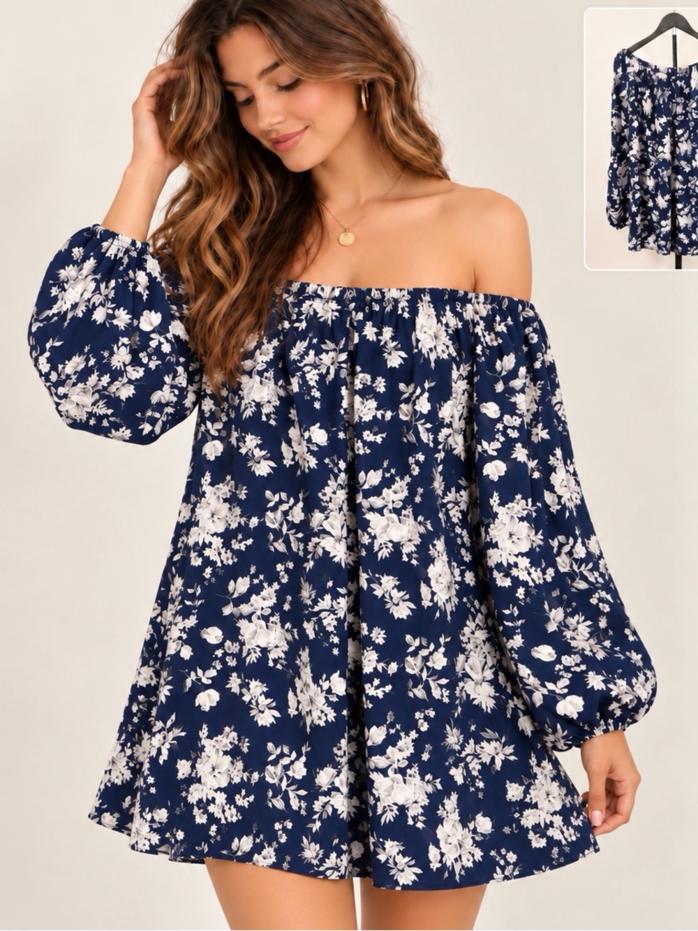 MLM Label Lavanzo Tie Mini Toile Dress Floral Blue Boho Cottagecore Coastal
